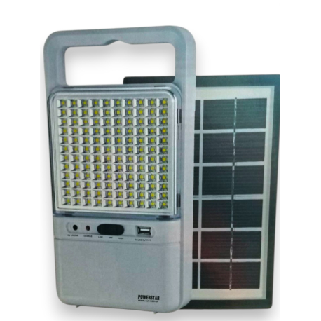 Фонарь аккумуляторный,2 режима,120 LED с солнечной панелью (10шт.ящ)